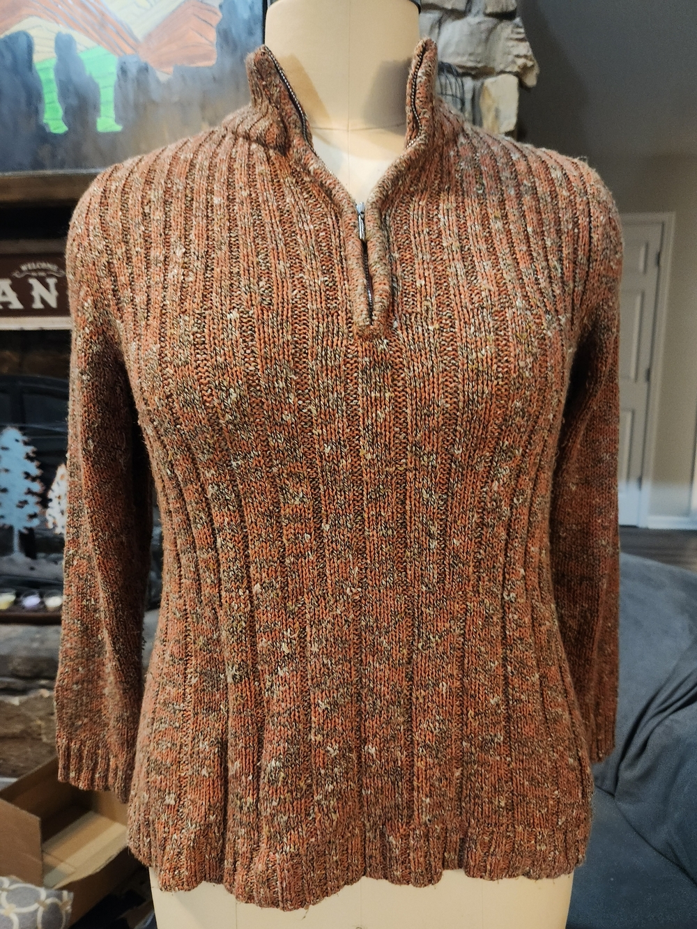 Liz Claiborne Rust Marled Ribbed Half-Zip Turtleneck Sweater